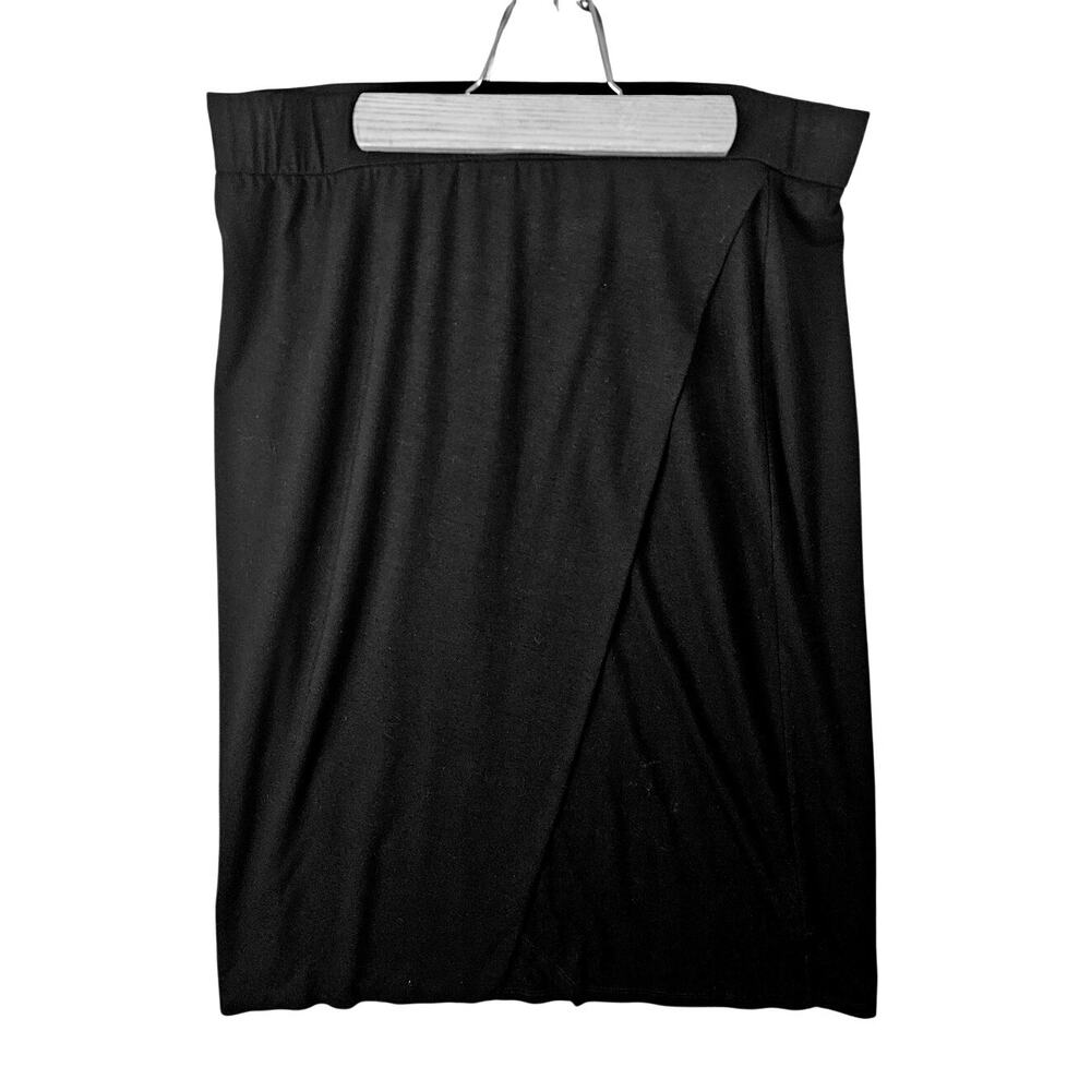 Eileen Fisher XL Wrap Front Viscose Stretch Jersey Black Midi Knee Length Skirt